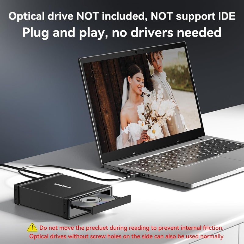 cenmate 5.25" Blu-Ray/CD/DVD SATA Drive Enclosure with USB A/C 3.0, 5.25 Drive Enclosure, Optical Drive Enclosure fit any drive depth up to 171mm, Aluminum Alloy, Hot swappable(Optical Drive not Included) - Image 2